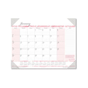 Julian Dates - Daily, Monthly - 12 Month - January 2026 to December 2026 - 1 Month Single Page Layout - 2.38" x 2.50" Block - Desk Pad - Pink, Gray - 17" Height x 22" Width - Reinforced Corner, Reference Calendar, Notes Area - 1 Each