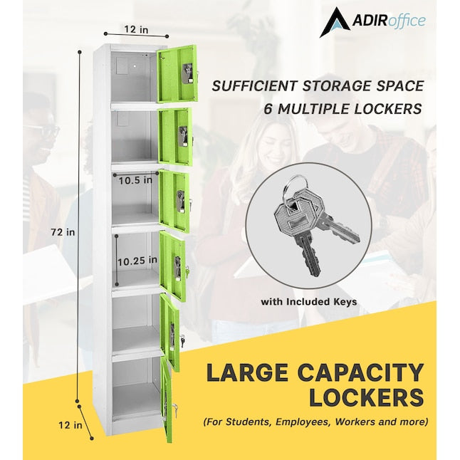72 in. x 12 in. x 12 in. 6-Compartment Steel Tier Key Lock Storage Locker in Green 2 Pack