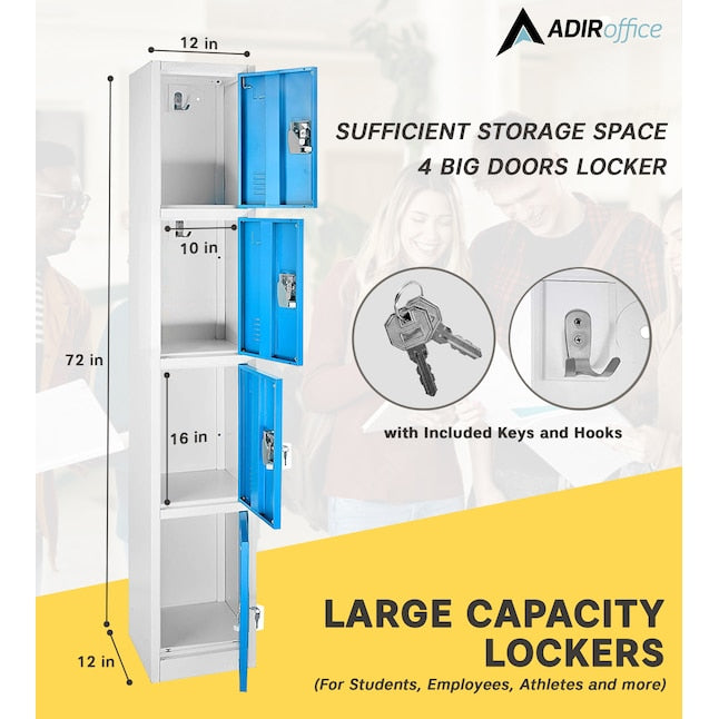 72 in. x 12 in. x 12 in. 4-Compartment Steel Tier Key Lock Storage Locker in Blue (4-Pack)