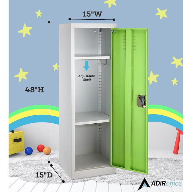 AdirOffice 48 in. H x 15 in. W Steel Single Tier Locker in Green 2 Pack