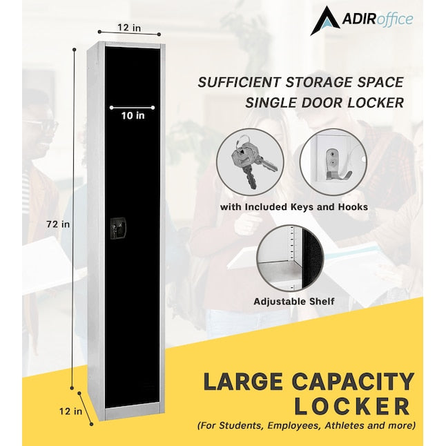 AdirOffice 72 in. x 12 in. x 12 in. 1-Compartment Steel Tier Key Lock Storage Locker in Black 2 Pack