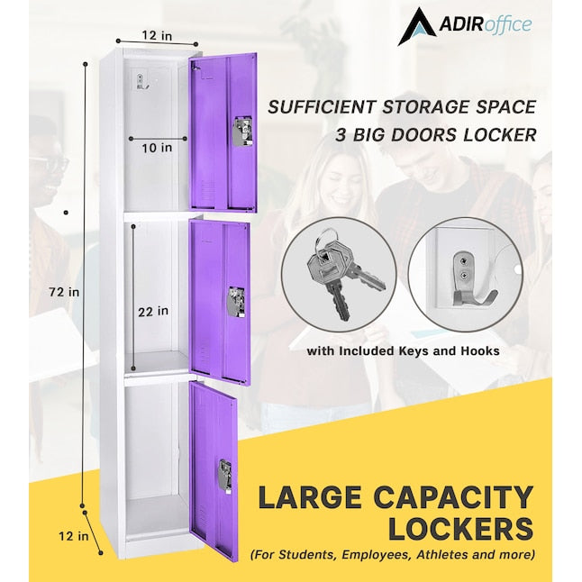 72 in. H x 12 in. W Triple-Compartment Steel Storage Locker