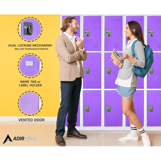 72 in. H x 12 in. W x 12 in. D Triple-Compartment Steel Tier Key Lock Storage Locker in Purple 2 Pack