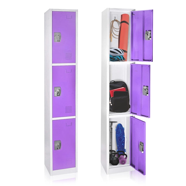 72 in. H x 12 in. W x 12 in. D Triple-Compartment Steel Tier Key Lock Storage Locker in Purple 2 Pack
