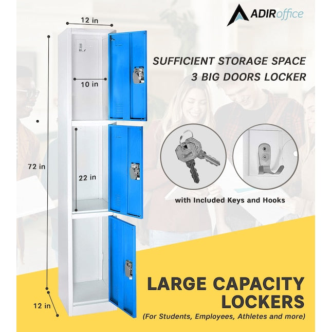 72 in. x 12 in. x 12 in. Triple-Compartment Steel Tier Key Lock Storage Locker in Blue (4-Pack)