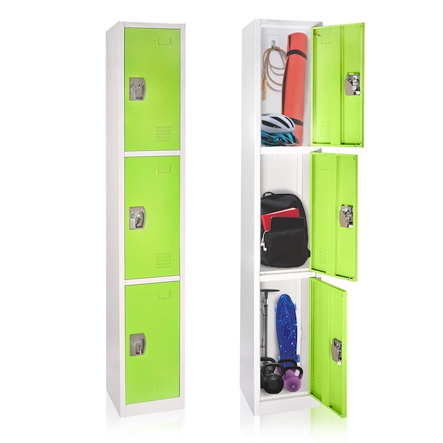 72 in. x 12 in. x 12 in. Triple-Compartment Steel Tier Key Lock Storage Locker in Green (4-Pack)