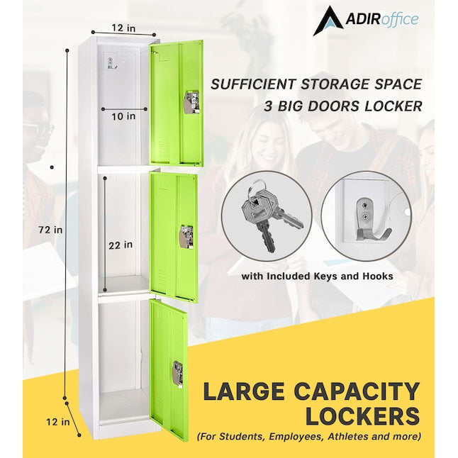 72 in. x 12 in. x 12 in. Triple-Compartment Steel Tier Key Lock Storage Locker in Green (4-Pack)