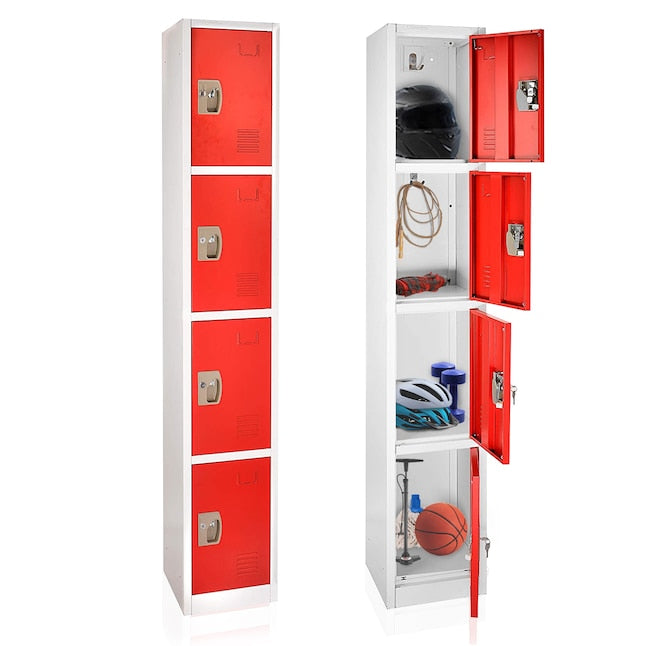 72 in. H x 12 in. W x 12 in. D 4-Compartment Steel Tier Key Lock Storage Locker in Red 2 Pack