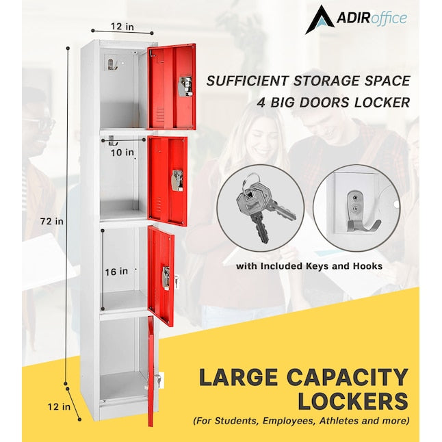 72 in. H x 12 in. W x 12 in. D 4-Compartment Steel Tier Key Lock Storage Locker in Red (4-Pack)