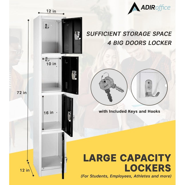 72 in. x 12 in. x 12 in. 4-Compartment Steel Tier Key Lock Storage Locker in Black (4-Pack)