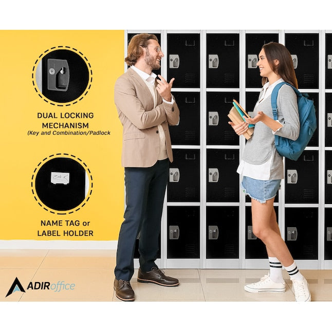 AdirOffice 72 in. x 12 in. x 12 in. 6-Compartment Steel Tier Key Lock Storage Locker in Black 2 Pack