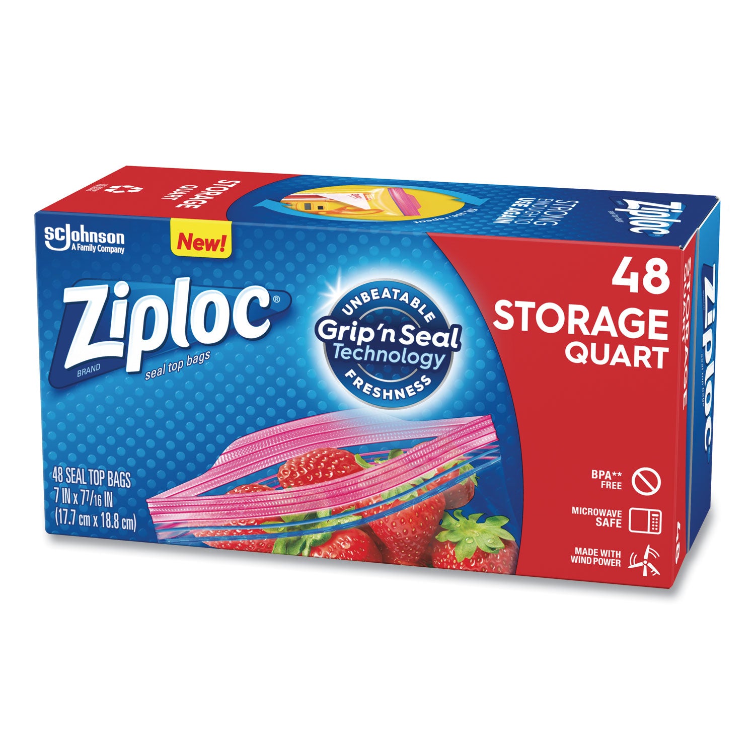 Double Zipper Storage Bags, Triple System Seal, Quart, 9.63" x 8.5", Clear, 48/Box