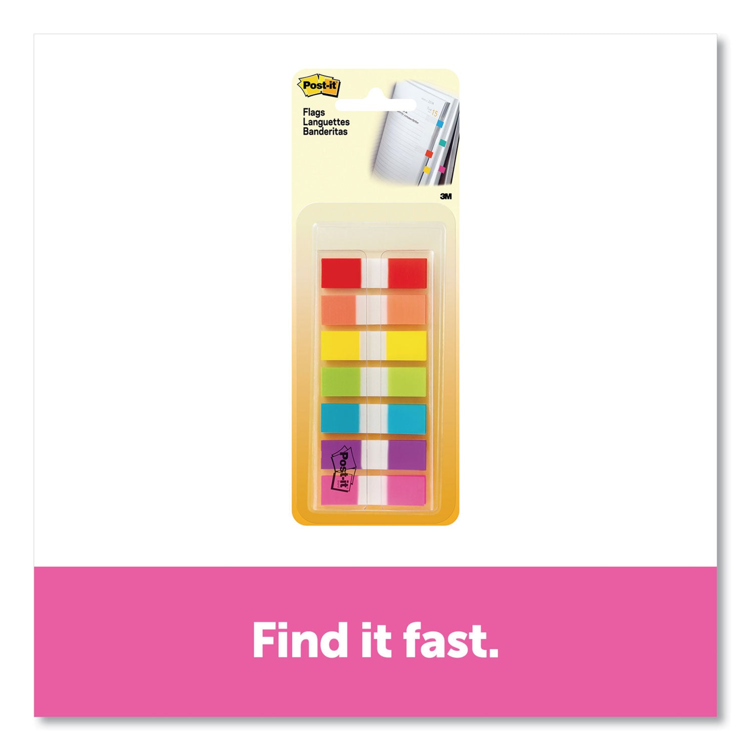 1/2" Flag/Note Width x 1 3/4" Flag/Note Length - Red, Orange, Yellow, Green, Blue, Purple, Pink - Self-stick - 1 Pack