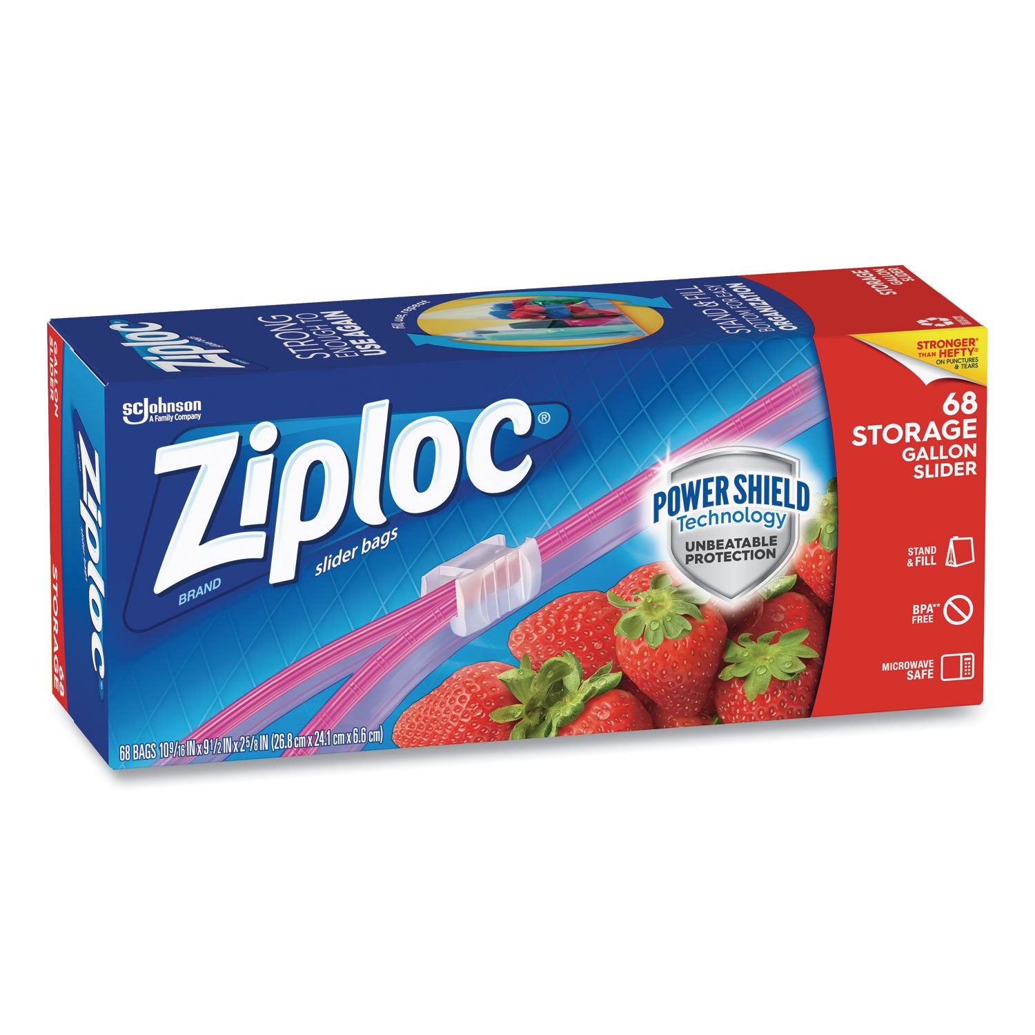 Ziploc&reg; Gallon Storage Slider Bags - Large Size - 2.63" Length x 10.56" Width x 9.50" Depth - Sliding Closure - Blue - Food, Supplies - 68 / Box