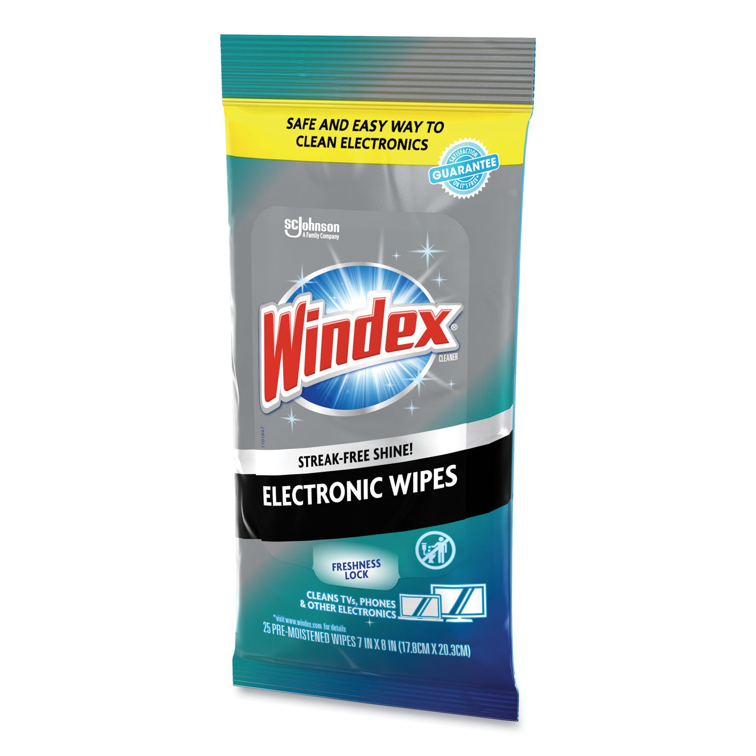 Windex&reg; Electronic Wipes - For Multipurpose, Multi Surface - Pre-moistened, Non-drip, Ammonia-free, Damage Resistant, Residue-free, Streak-free - White - 25/Packet - 1 Each