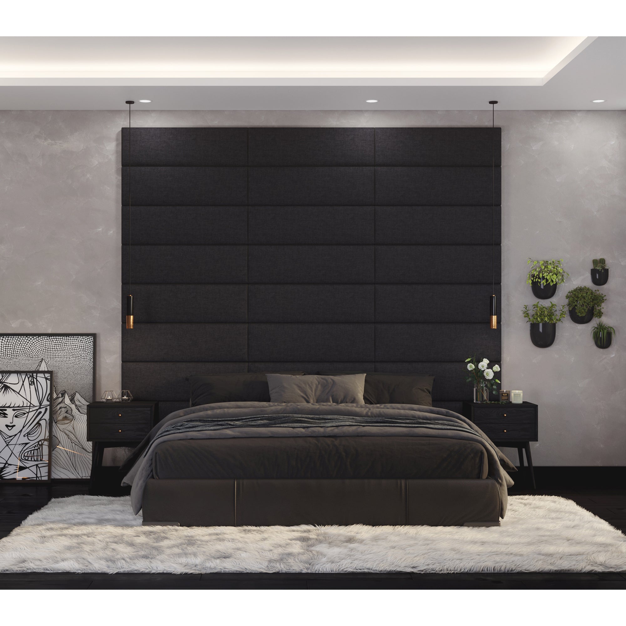Jaxx Panelist Modern Padded Headboard – Set of 4 Wall Mounted Panels - Queen, Plum Microvelvet