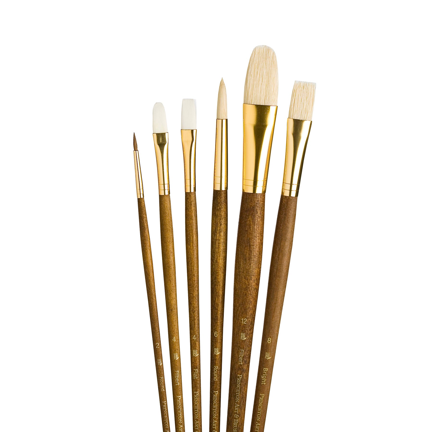RealValue Brush Set, Natural Bristles, Long Handle Mixed Media Paintbrush, Brown, 6 Pieces