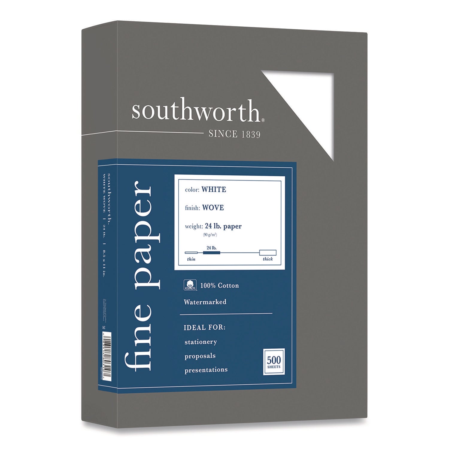 100% Cotton Business Paper, 95 Bright, 24 lb Bond Weight, 8.5 x 11, White, 500/Box