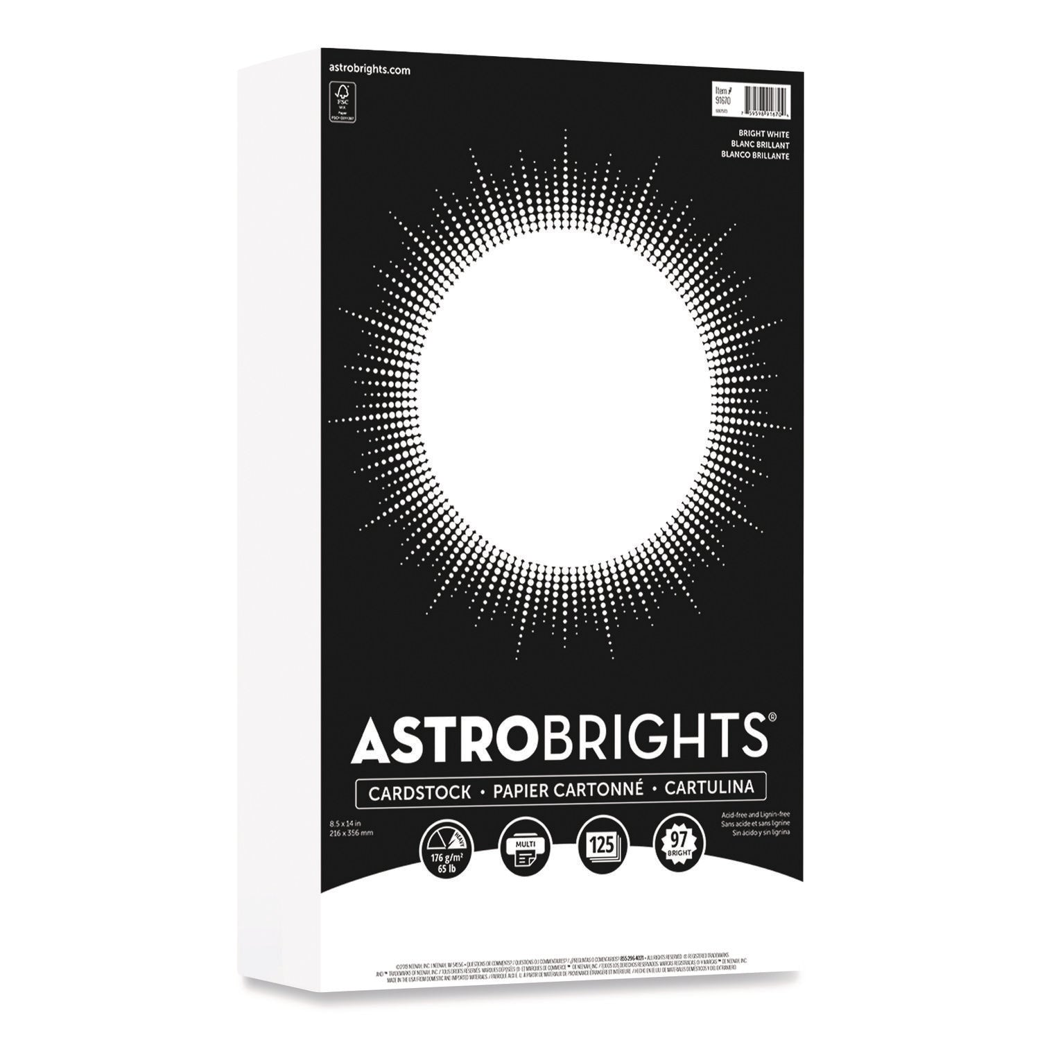 Color Cardstock, 65 lb Cover Weight, 8.5 x 14, Bright White, 125/Pack