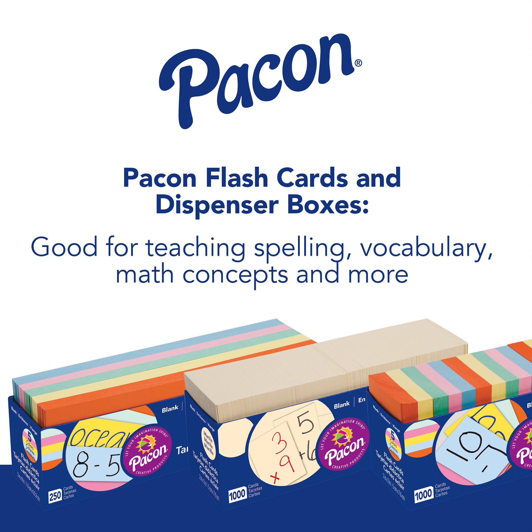 Blank Flash Card Dispenser Box, 5 Assorted Colors, Unruled 3" x 9", 250 Cards