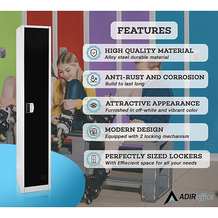 72" H x 12" W  Single Tier Steel Storage Locker with Digital Lock, Black