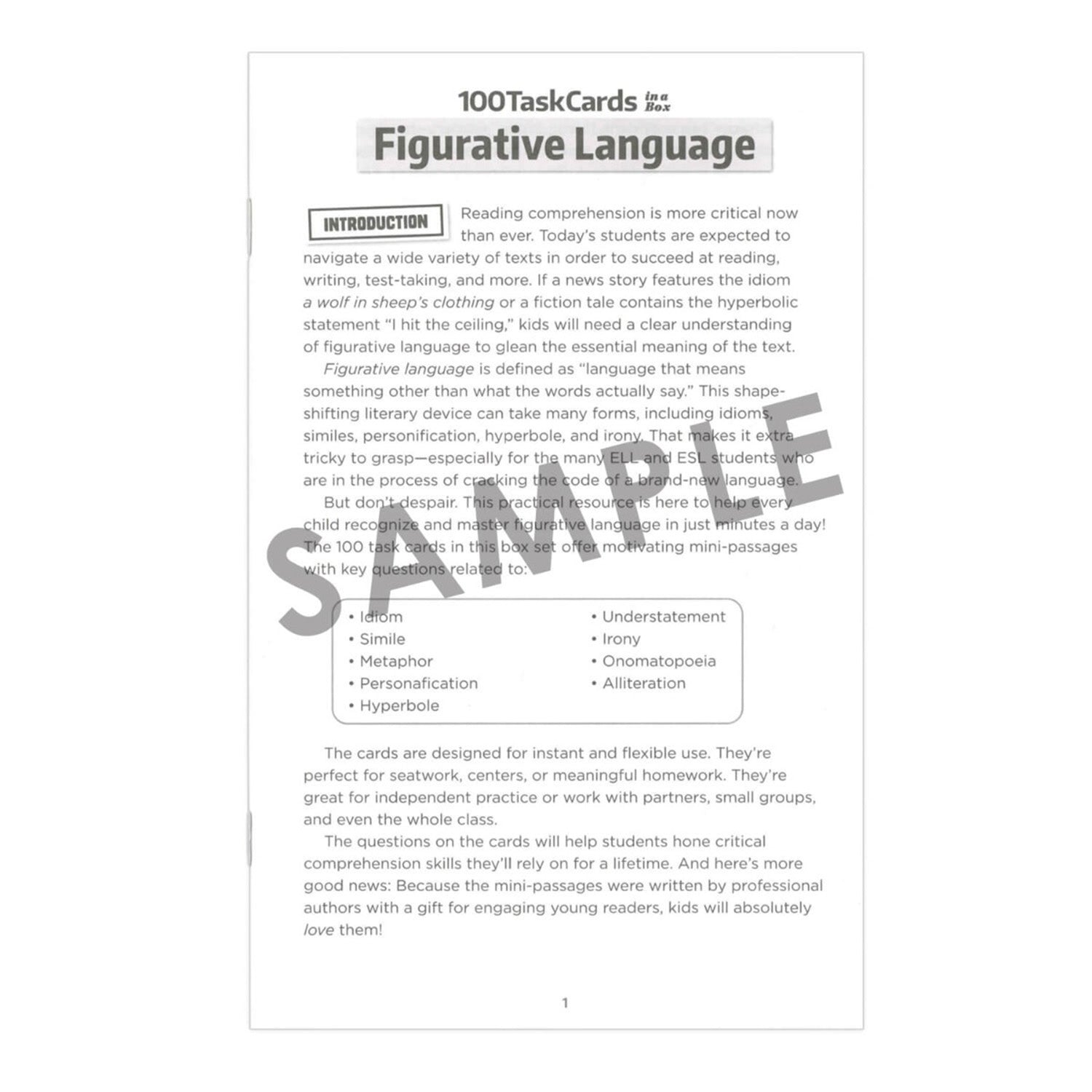 100 Task Cards in a Box: Figurative Language