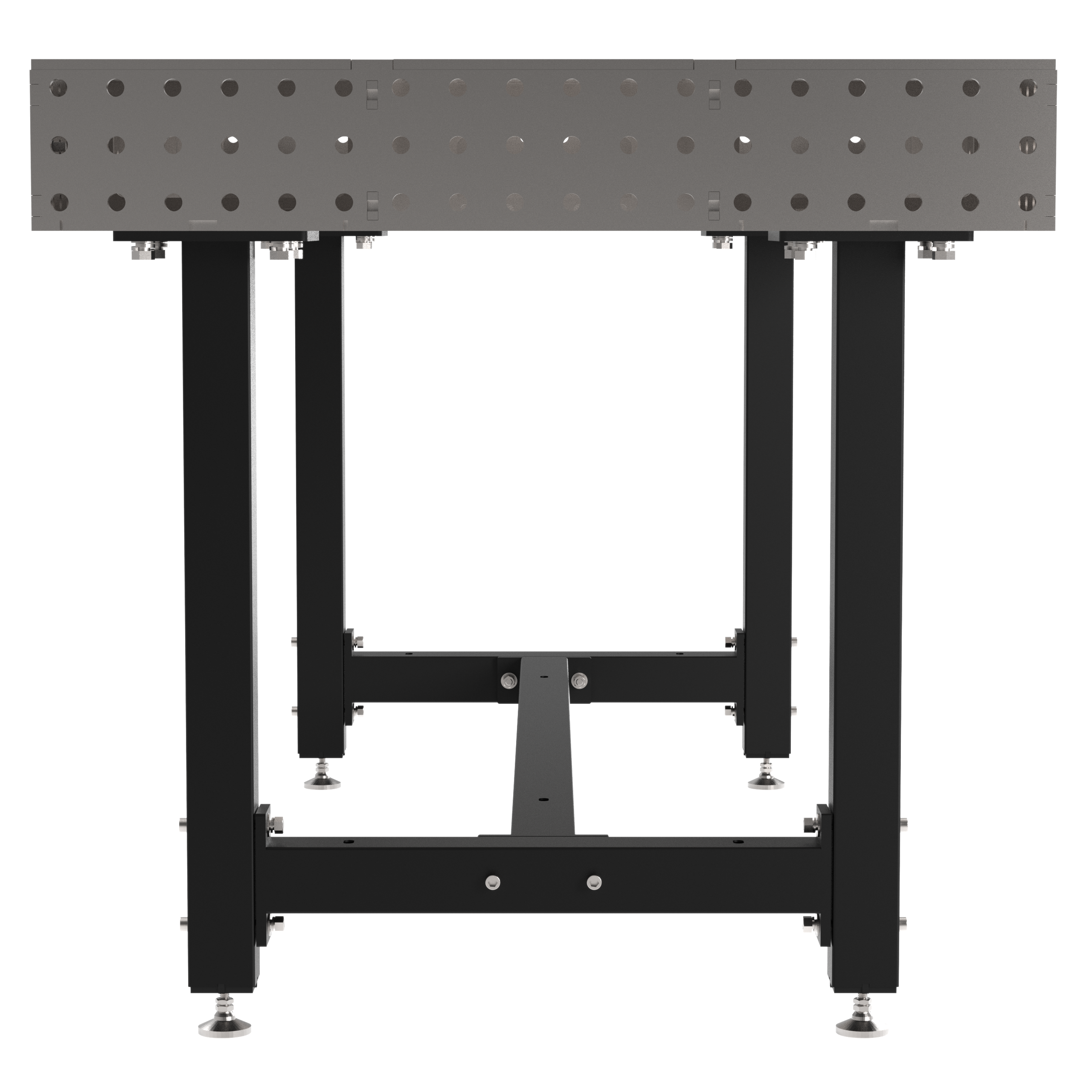 Welding Fixture Table, Fixed Height, 36"H x 72"L x 36"D, 1/4" Carbon Steel Top, Four Black Powdercoat Legs, Self-Leveling Feet