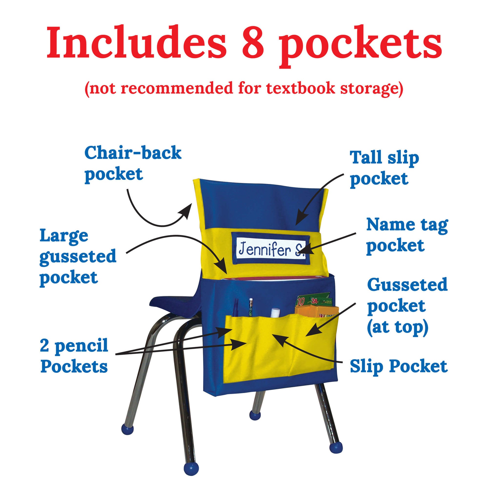 Chairback Buddy™ Pocket Chart, Blue/Yellow