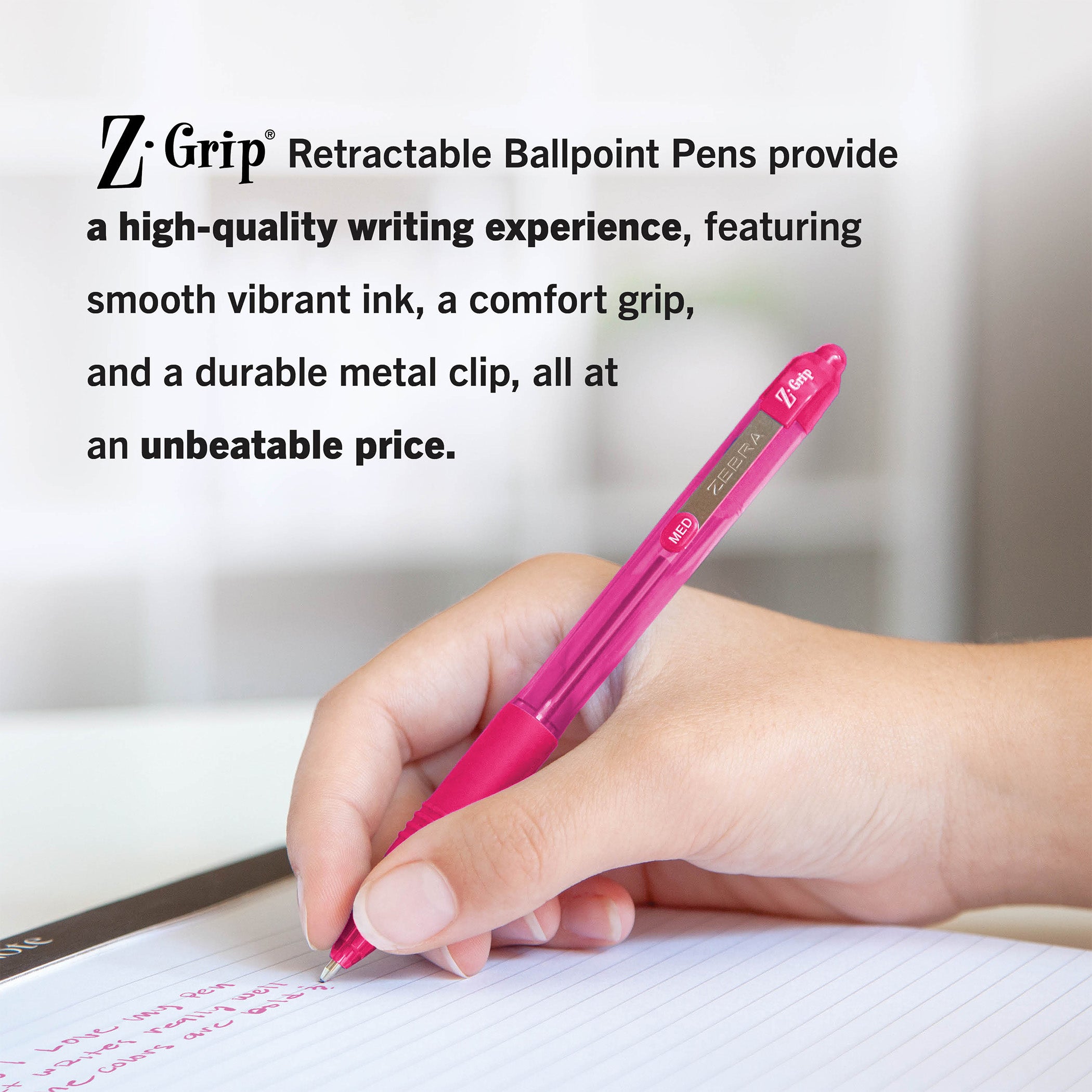 Z-Grip Ballpoint Retractable Pen, 1.0mm, Assorted, 5-Pack