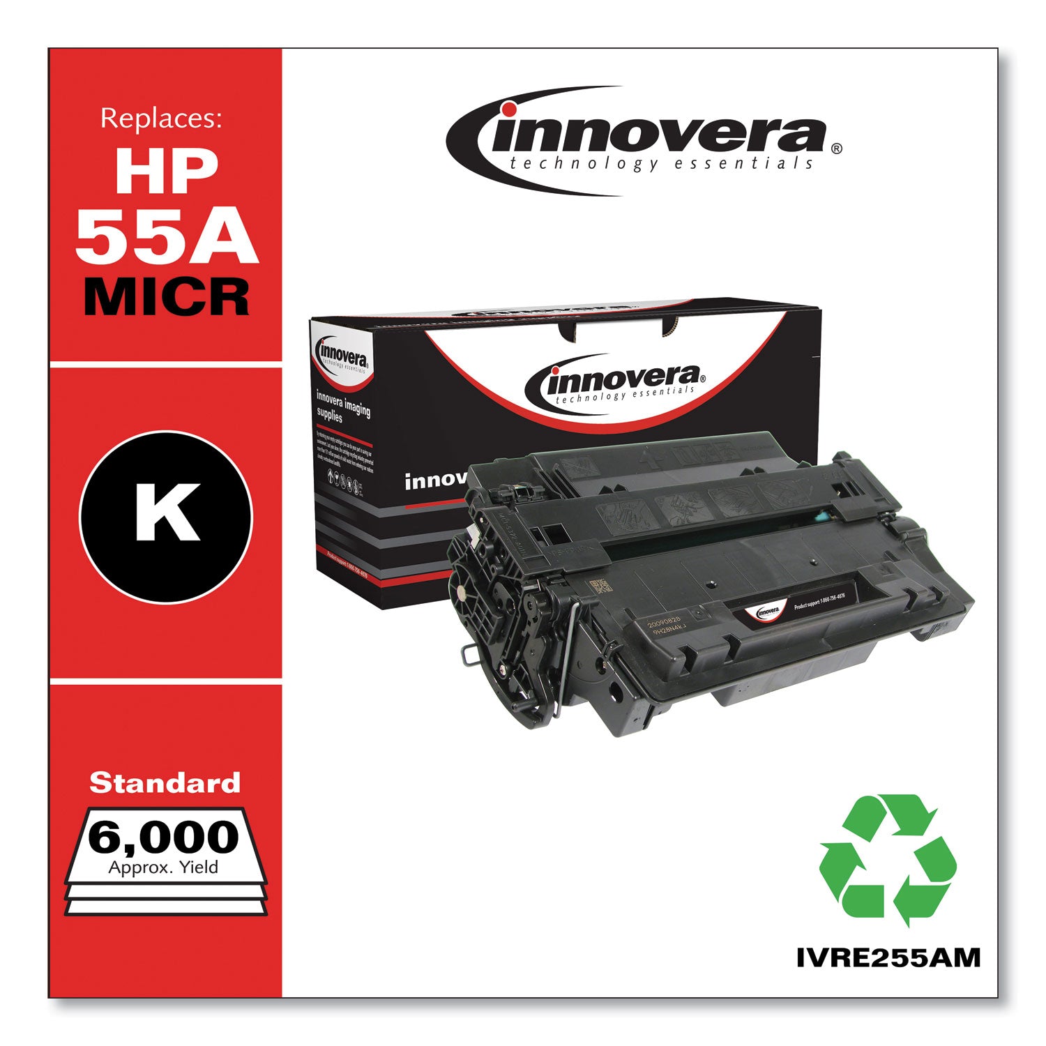 Remanufactured Black MICR Toner, Replacement for 55AM (CE255AM), 6,000 Page-Yield