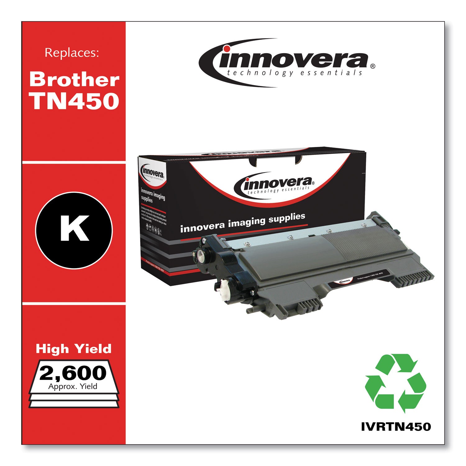 Remanufactured Black High-Yield Toner, Replacement for TN450, 2,600 Page-Yield