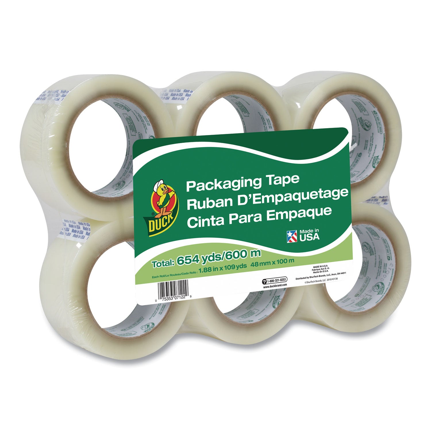 Duck Brand Standard-Grade Packing Tape, Clear, 1.88" x 109.30 yd x 1.9 mil, Acrylic Backing, Water Resistant, 1 Pack