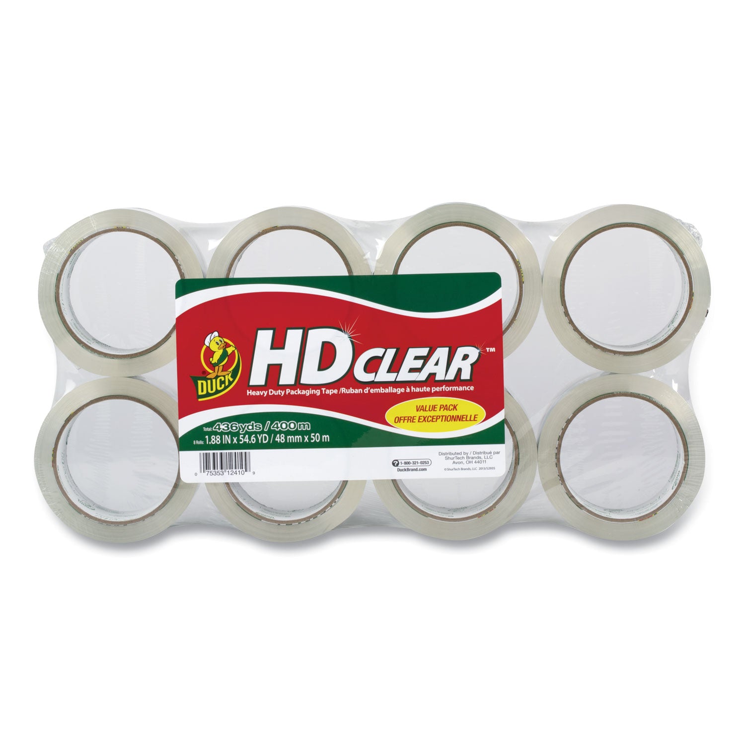 Duck Brand HD Clear Packing Tape - 54.60 yd Length x 1.88" Width x 2.6 mil Thickness - 3" Core - Crystal Clear - Acrylic - UV Resistant, Temperature Resistant - For Sealing, Shipping, Storing, Label Protection - 1 Pack
