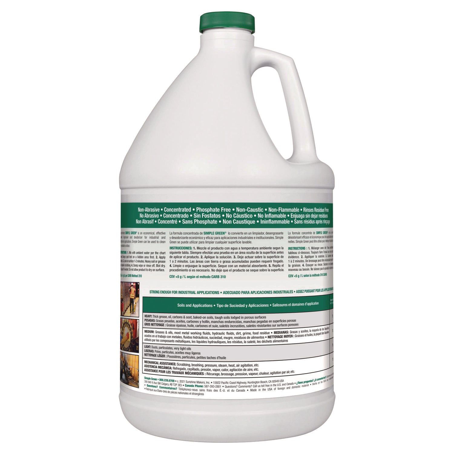 Simple Green Industrial Cleaner/Degreaser - Concentrate - Liquid - 128 fl oz (4 quart) - Original Scent - Non-flammable, Non-abrasive - Green - 6 / Carton