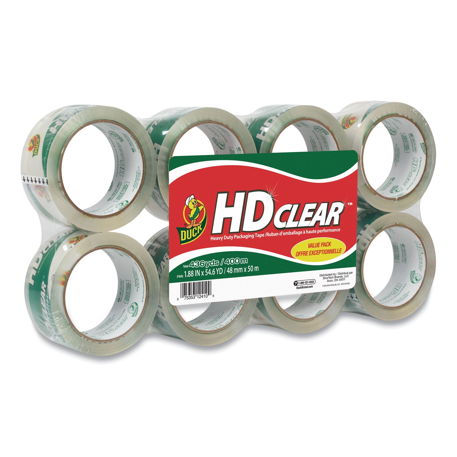 Duck Brand HD Clear Packing Tape - 54.60 yd Length x 1.88" Width x 2.6 mil Thickness - 3" Core - Crystal Clear - Acrylic - UV Resistant, Temperature Resistant - For Sealing, Shipping, Storing, Label Protection - 1 Pack