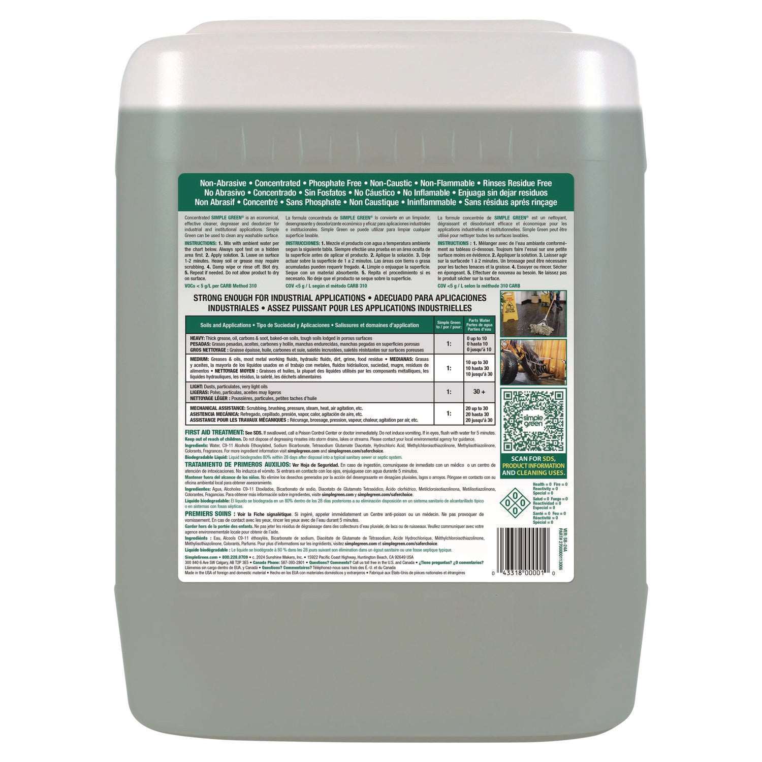 Simple Green Industrial Cleaner/Degreaser - For Food Service Area, Carpet, Floor, Machinery, Equipment, Vehicle - Concentrate - Liquid - 640 fl oz (20 quart) - Original Scent - Non-abrasive, Non-flammable - Green - 1 Each