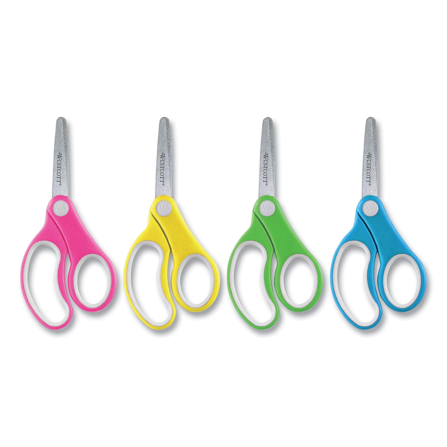 Soft Handle 5" Kids Scissors Classpack with Storage Rack, Blunt, Pack of 12