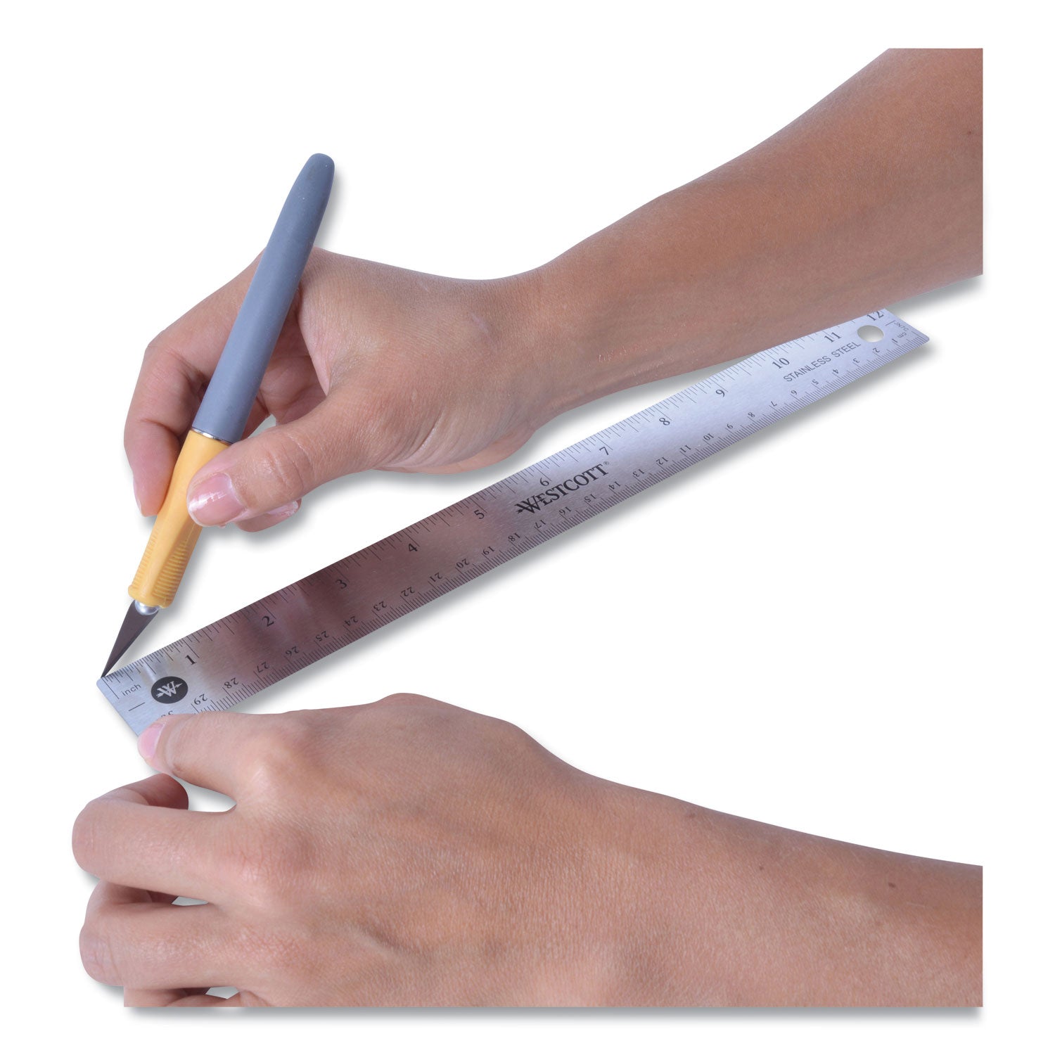 12" Stainless Steel Office Ruler With Non Slip Cork Base
