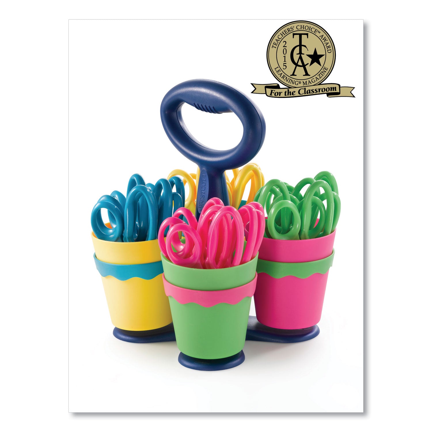 School Scissor Caddy, Pointed 5" Kids Scissors, Anti-Microbial Protection, 24 Scissors