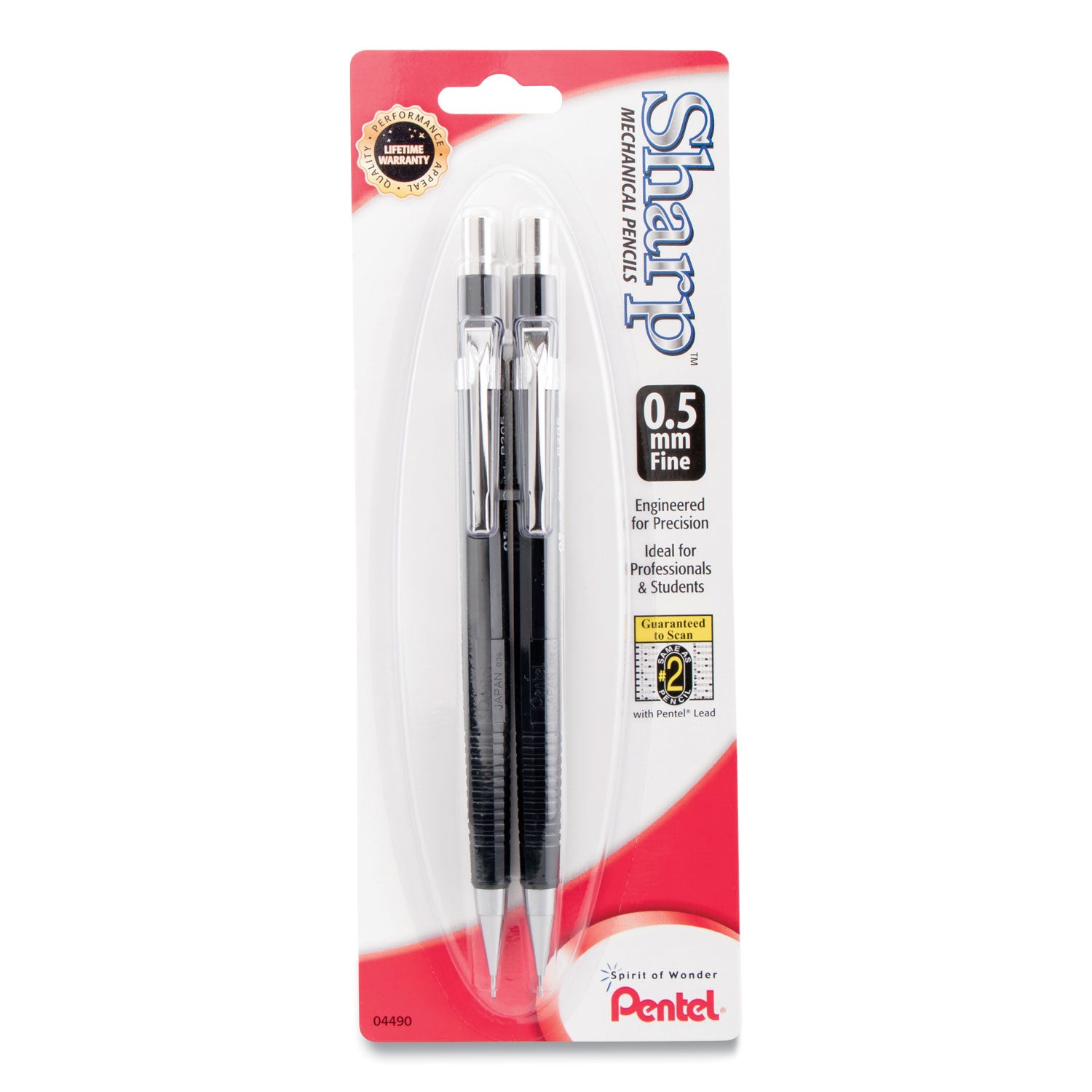 Pentel Sharp Automatic Pencils - 0.5 mm Black Lead - HB/#2 - Black Barrel - 2 / Pack