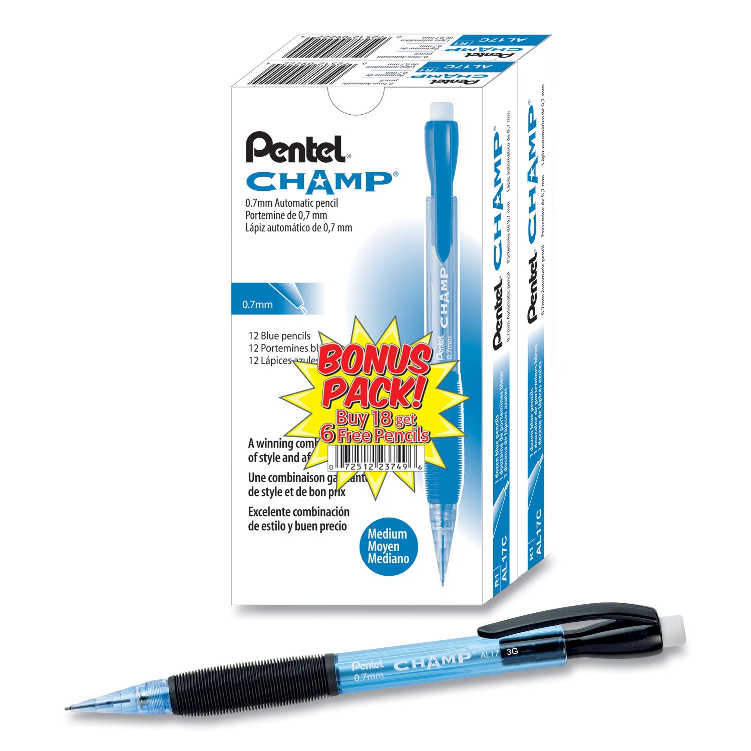 Pentel Champ Mechanical Pencils - 0.7 mm Lead - Blue Barrel - 24 / Pack