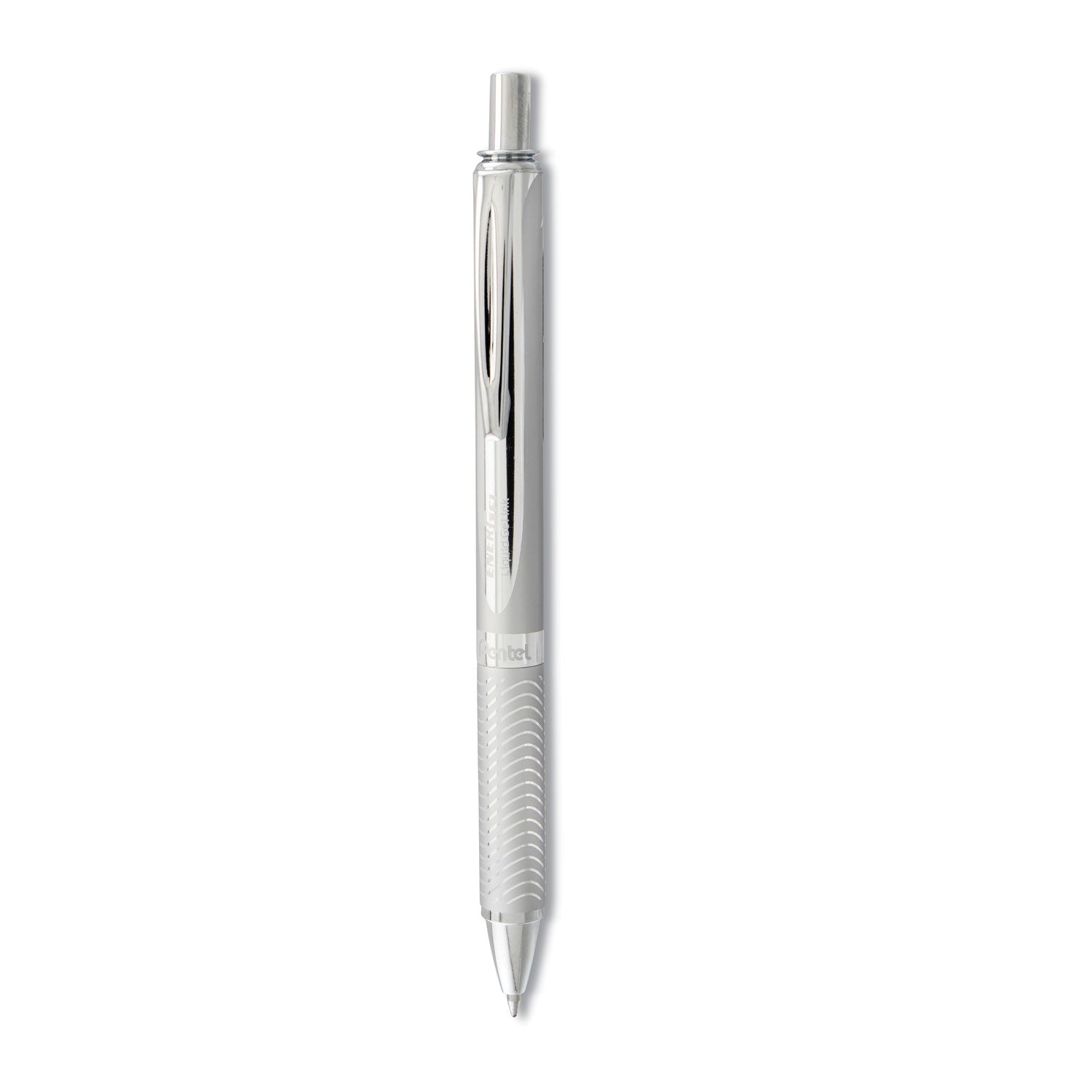 Pentel EnerGel Alloy Rollerball Pen - 0.7 mm Medium Pen Point - Refillable - Retractable - Black Ink - Gel-based - Metallic Silver Metal Barrel - Stainless Steel Tip - 1 Each