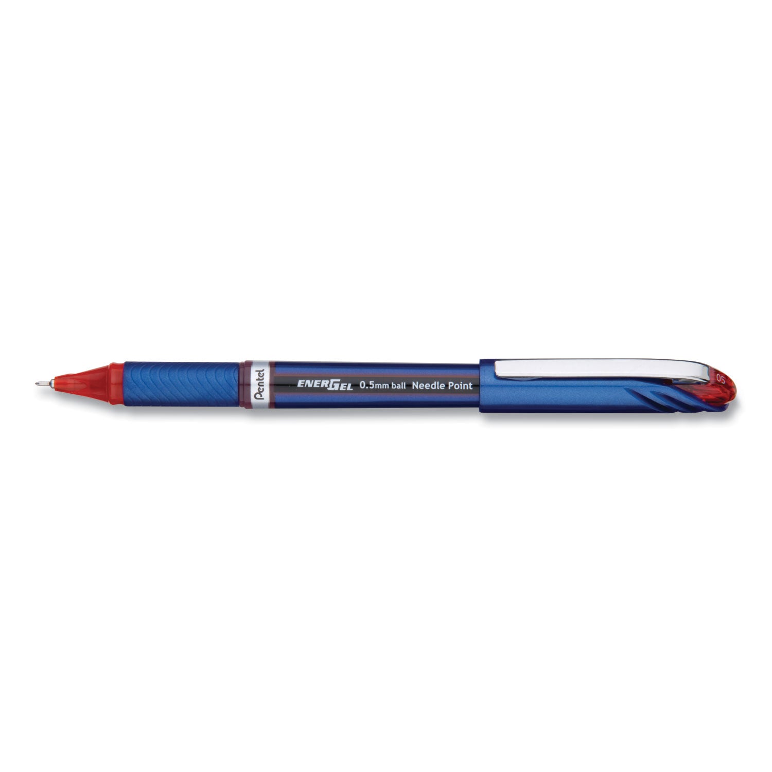 EnerGel EnerGel NV Liquid Gel Pens - 0.5 mm Fine Needle Pen Point - Red Ink - Gel-based - Blue Barrel - Metal Tip - 12 / Box