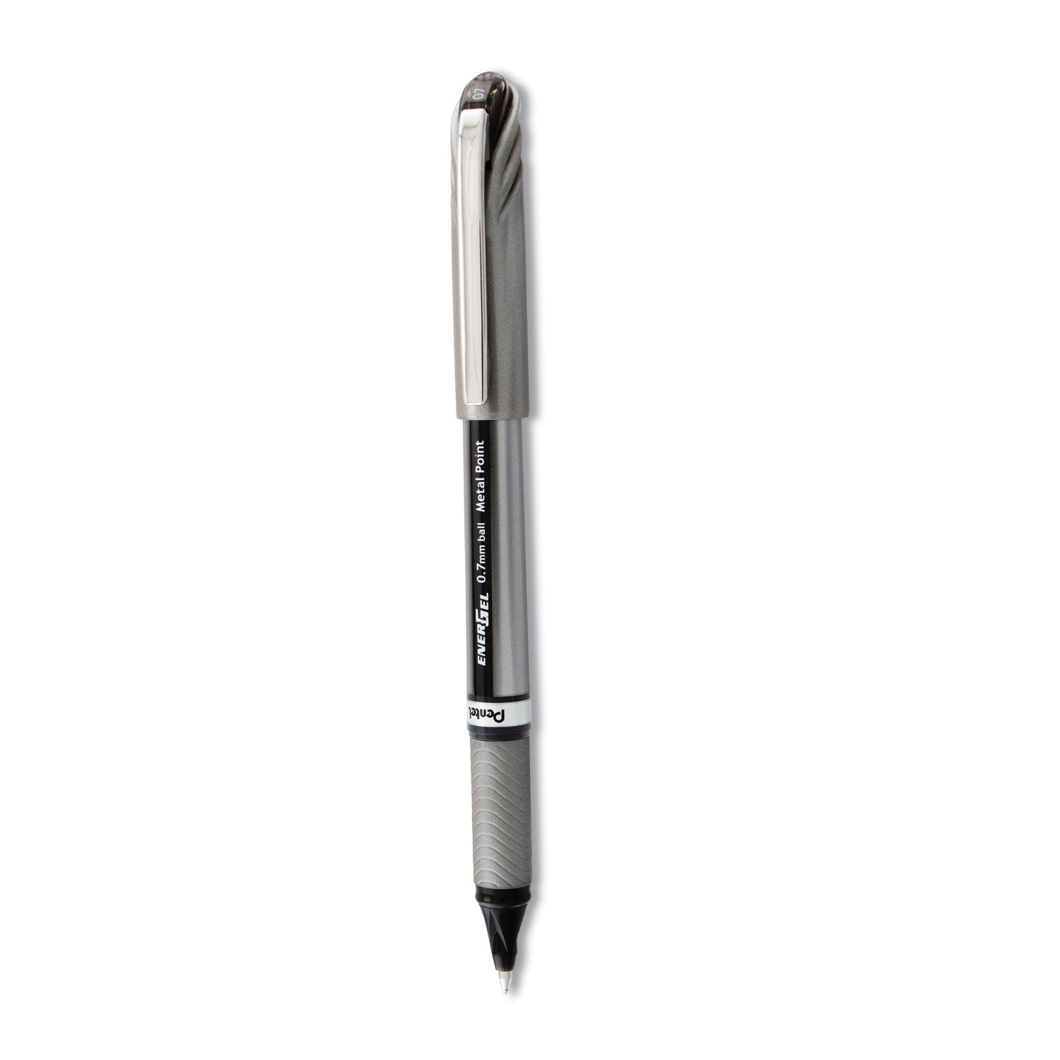 EnerGel EnerGel NV Liquid Gel Pens - 0.7 mm Medium Pen Point - Black Ink - Gel-based - Gray Barrel - Metal Tip - 1 Dozen