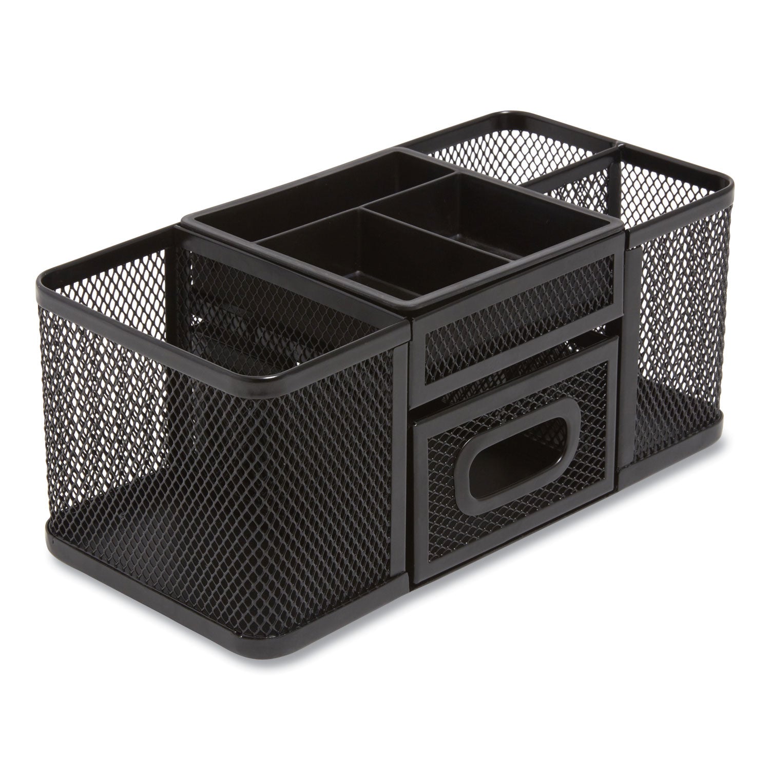 Seven Compartment Wire Mesh Accessory Holder, 4.45 X 9.33 X 3.86, Black