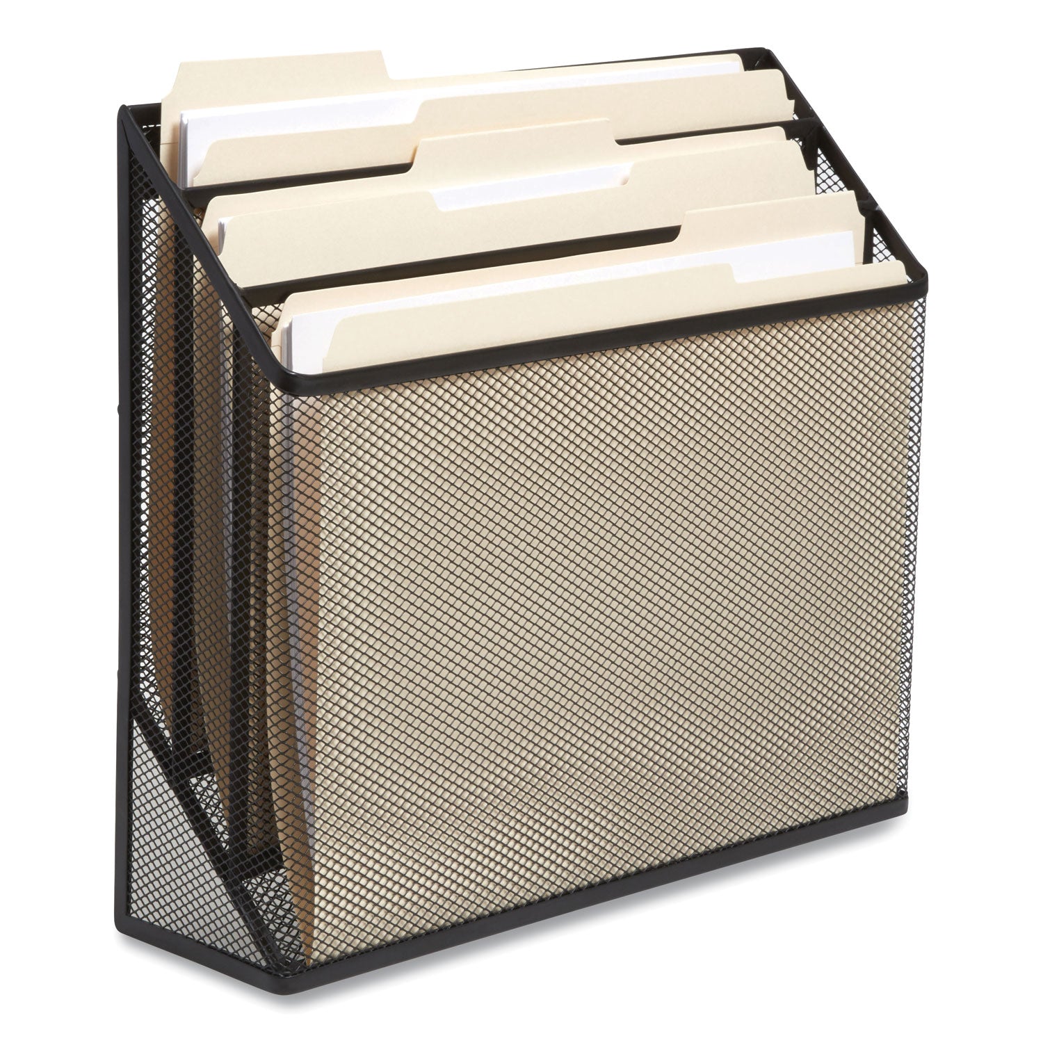 Wire Mesh Incline Sorter, Enclosed Design, 3 Sections, Letter-Size, 13.78 X 16.61 X 12.4, Matte Black