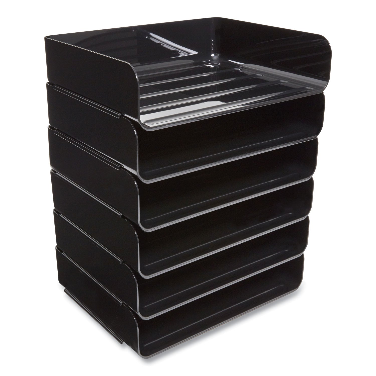 Side-Load Stackable Plastic Document Tray, 1 Section, Letter-Size, 12.63 X 9.72 X 3.01, Black, 6/pack