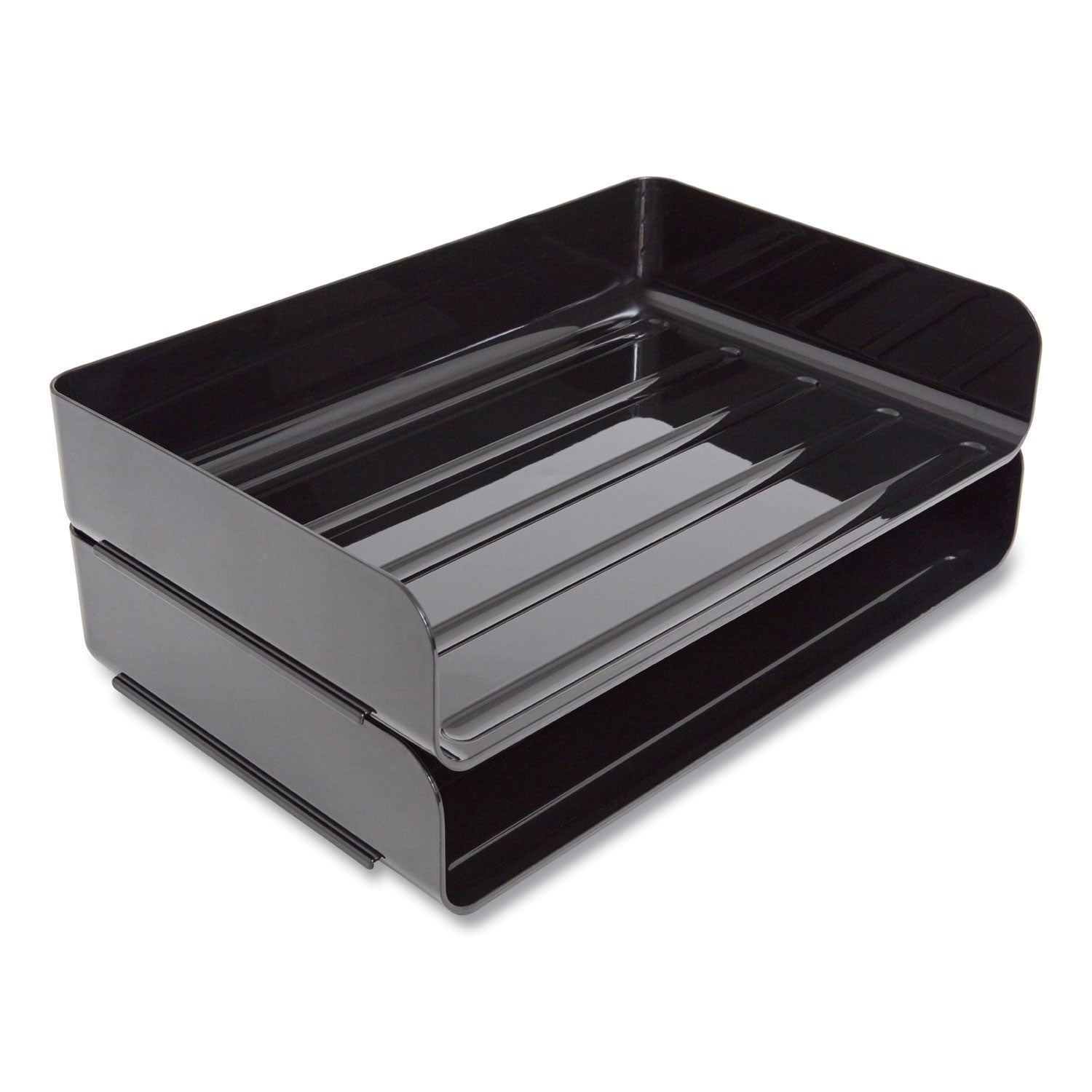 Side-Load Stackable Plastic Document Tray, 1 Section, Legal-Size, 15.06 X 9.72 X 3.01, Black, 2/pack