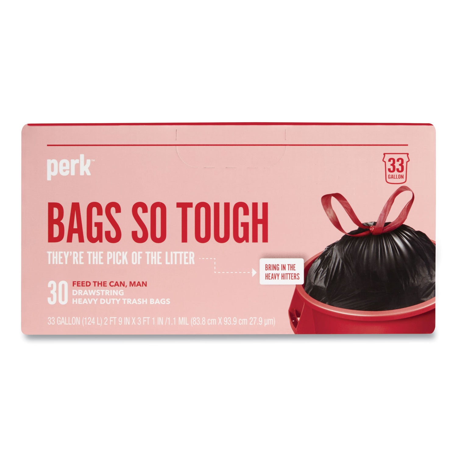 Drawstring Heavy-Duty Trash Bags, 33 Gal, 1.1 Mil, 37" X 33", Black, 30/box