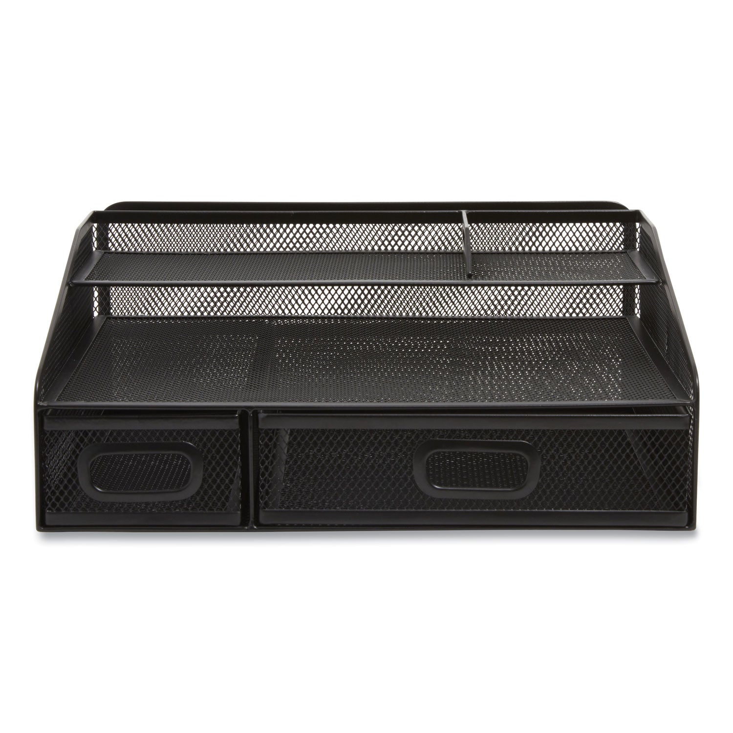 Six Compartment Wire Mesh Accessory Holder, 2 Drawers, 12.91 x 12.01 x 5.43, Black